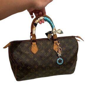 Louis Vuitton Vintage Speedy 35 Satchel Shoulder Bag Brown Monogram Chic Luxury
